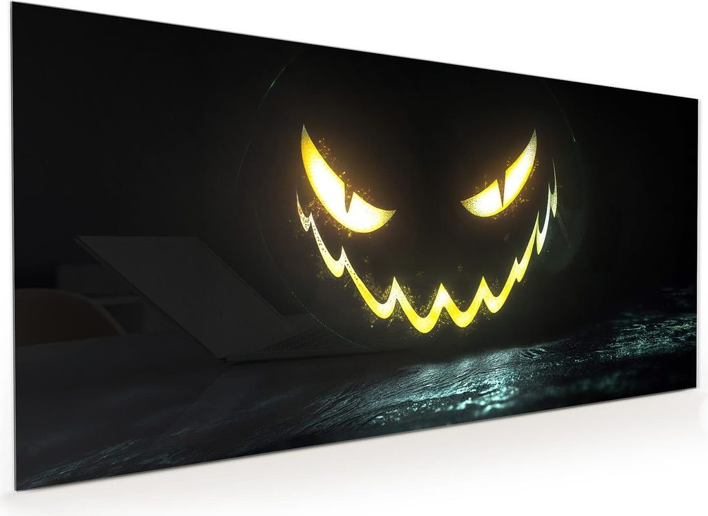 Küchenrückwand Spritzschutz Glas mit Motiv Leuchtender Kürbis 40 x 40 cm