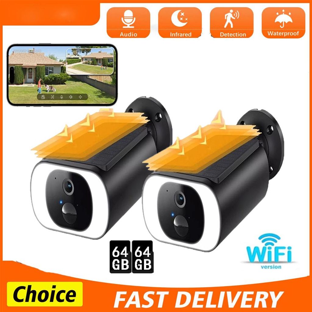2K Überwachungskamera Aussen Solar - Kamera Überwachung Aussen Akku Kabellos 64GB