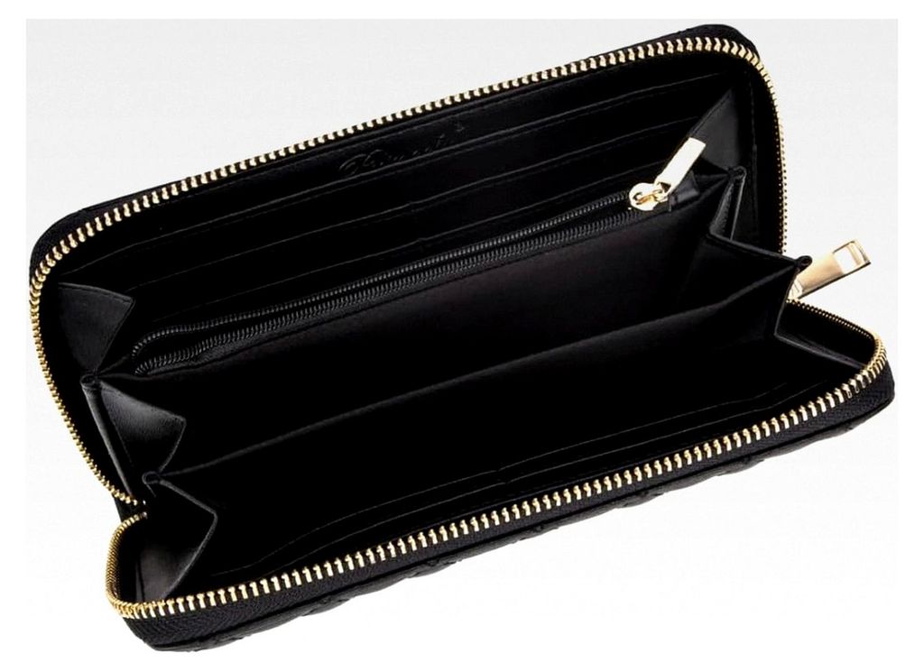 Geldbörse Emilia Schwarz – Große Damen-Geldbörse aus veganem Leder in elegantem Beige – mit Reißverschluss und Kartenfächern