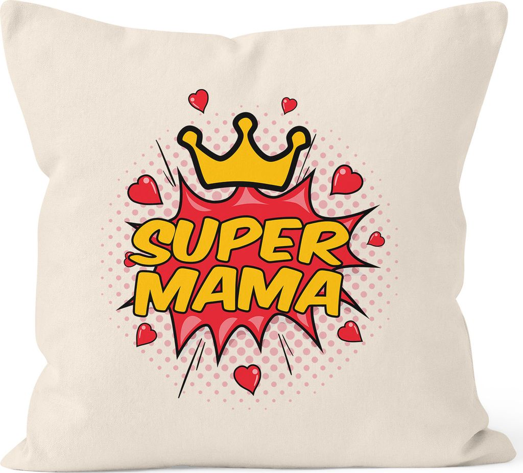 Kissenbezug Super Mama Geschenk Muttertag Kissen-Hülle Deko-Kissen 40x40 Baumwolle MoonWorks natur unisize