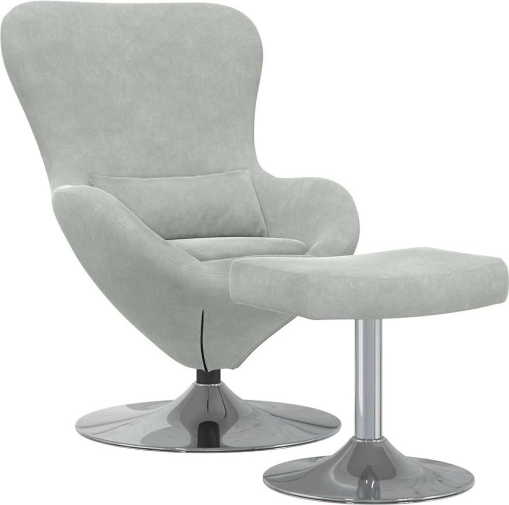 (Robust Möbel) Eierstuhl mit Fußhocker Hellgrau 63x73x90cm Samt - 63x73x90cm - Couchsessel DEMöbel480173