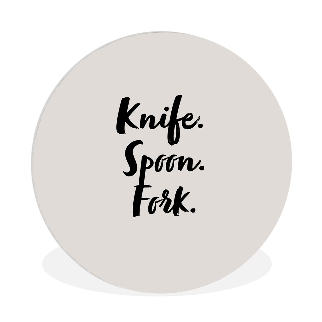 MuchoWow Rundes Wandbild - Runde Bilder Zitate - Kochen - Sprichwörter - Messer. Löffel. Gabeln. - Besteck. Ø 90 cm Kreis Wanddekoration Kunst...