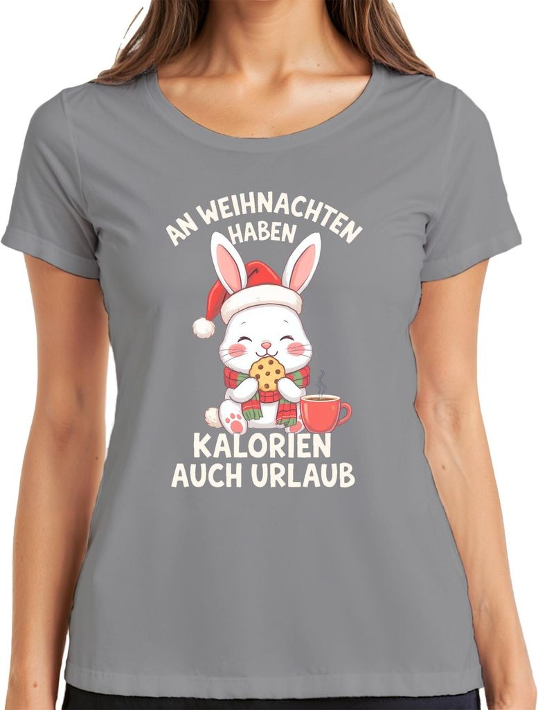 Weihnachten Kalorien Urlaub Hase Keks niedlich Geschenk Damen T-Shirt, Grau, 3XL