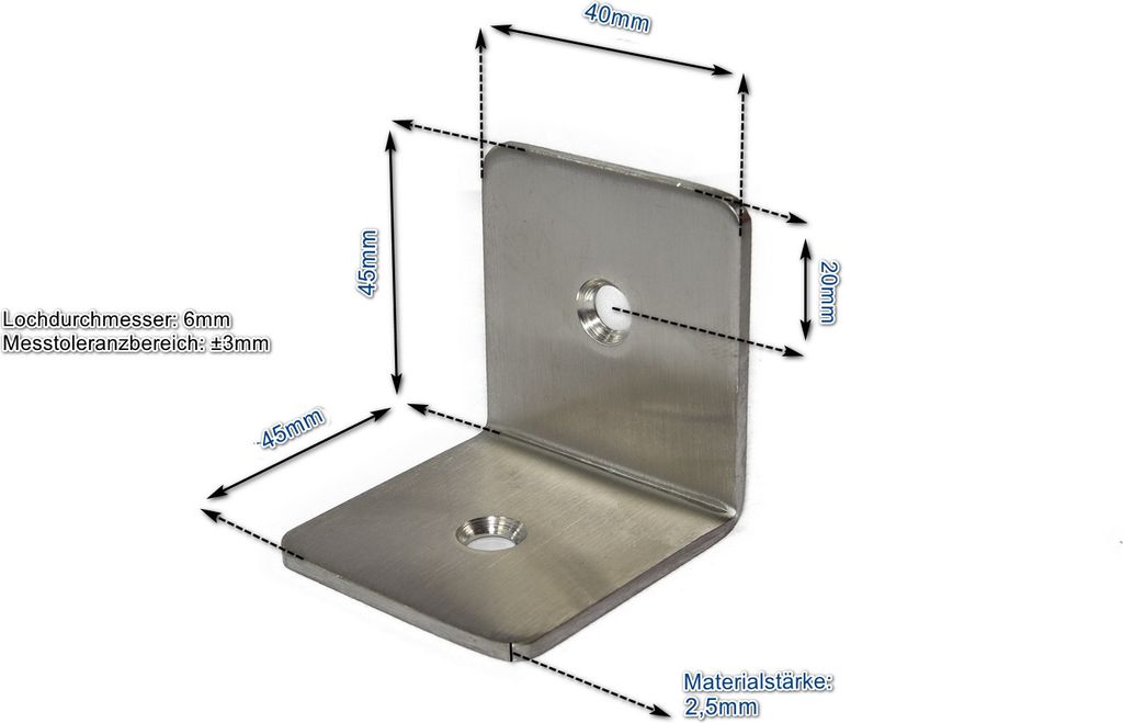 Edelstahl Winkel 45x45x40mm eckig (VE 1Stk) 3x einsetzbar als Lochwinkel, Metallwinkel, Balkenwinkel, Verbinder, Winkelverbinder
