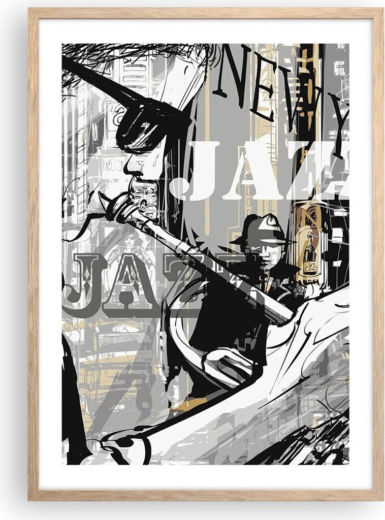 Gerahmtes Poster - Rahmen in heller Eiche - Jazz Musik Musiker - 50x70 cm - Wand Bild - Wanddeko - Wandbilder - Wandposter - Bilderrahmen - Bilder ...