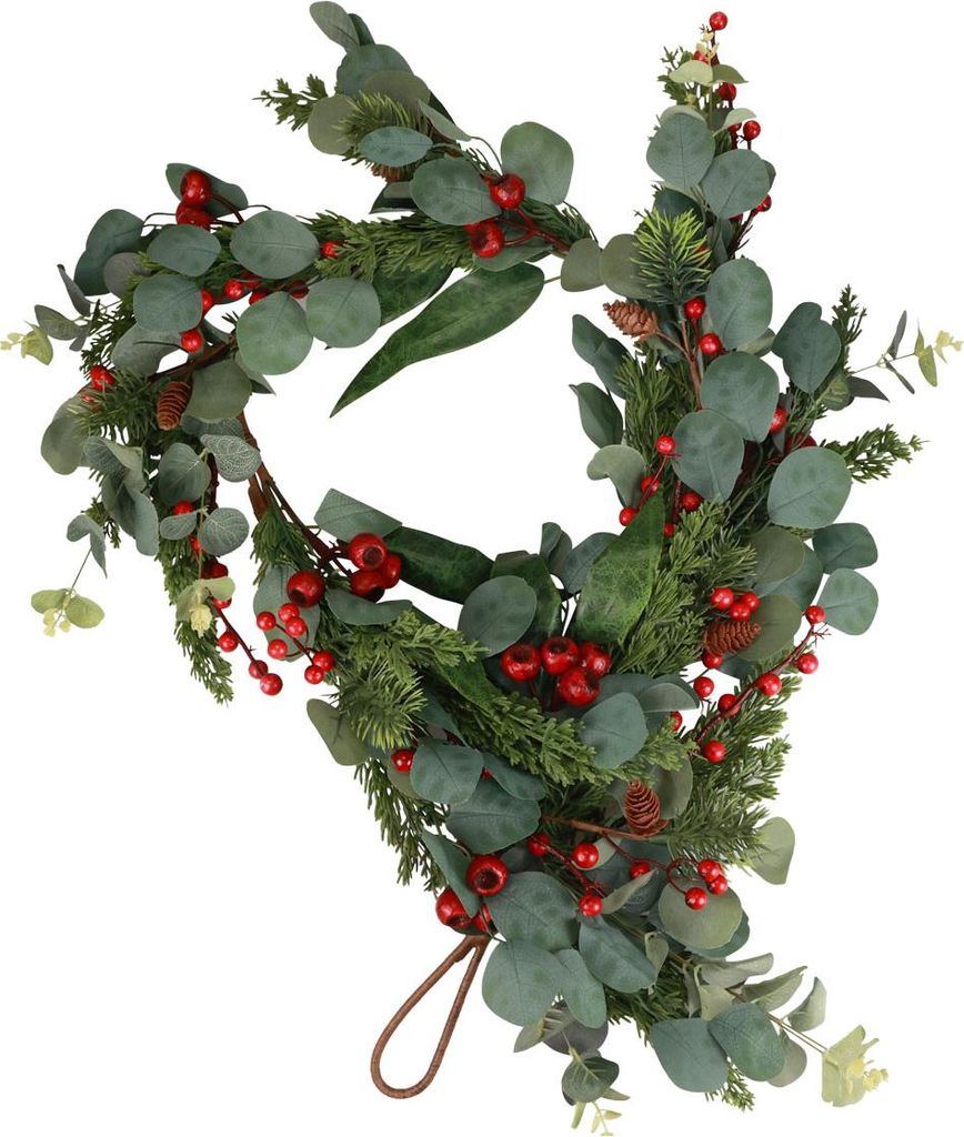 Weihnachtsgirlande mit Tannenzweigen Eukalyptus und Beeren als Deko-Highlight