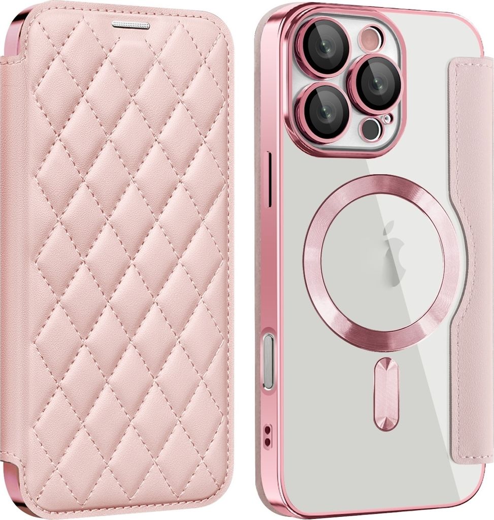 Für Apple iPhone 16 Pro Max 360 Grad Full Body Magsafe RFID Anti Datenklau Kunst Leder Hülle Tasche Rosa