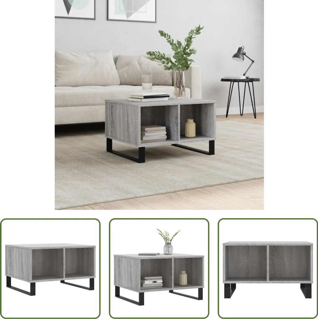 The Living Store Tavolino Grey Sonoma 60x50x36,5 cm Materiale a base di legno