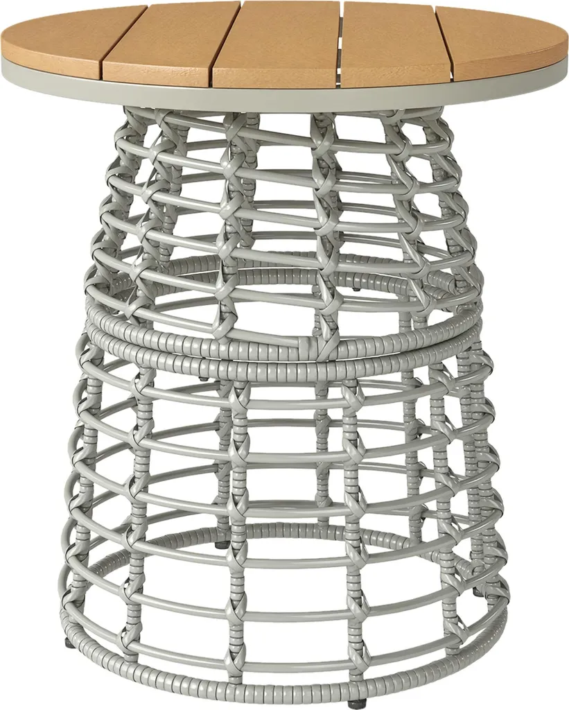 Guéridon de Terrasse Rond Gris en Résine Tressée et Métal Outsunny Ø45cm