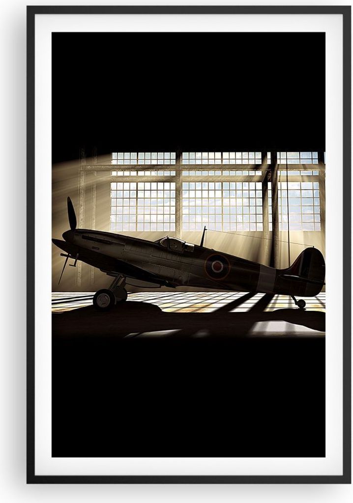 Gerahmtes Poster - Schwarzer Rahmen - Airplain Hangar Flug historisch - 61x91,5 cm - Wand Bild - Wanddeko - Wandbilder - Wandposter - Bilderrahmen ...