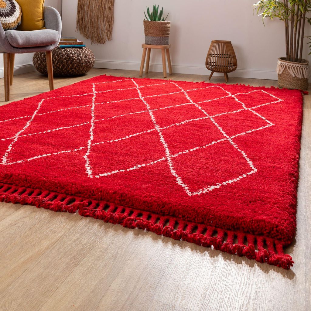Steffensmeier Berber Teppich Beni | Schurwolle, Rot, Größe: 140x200 cm , Original aus Marokko, Teppich für Wohnzimmer, Schlafzimmer