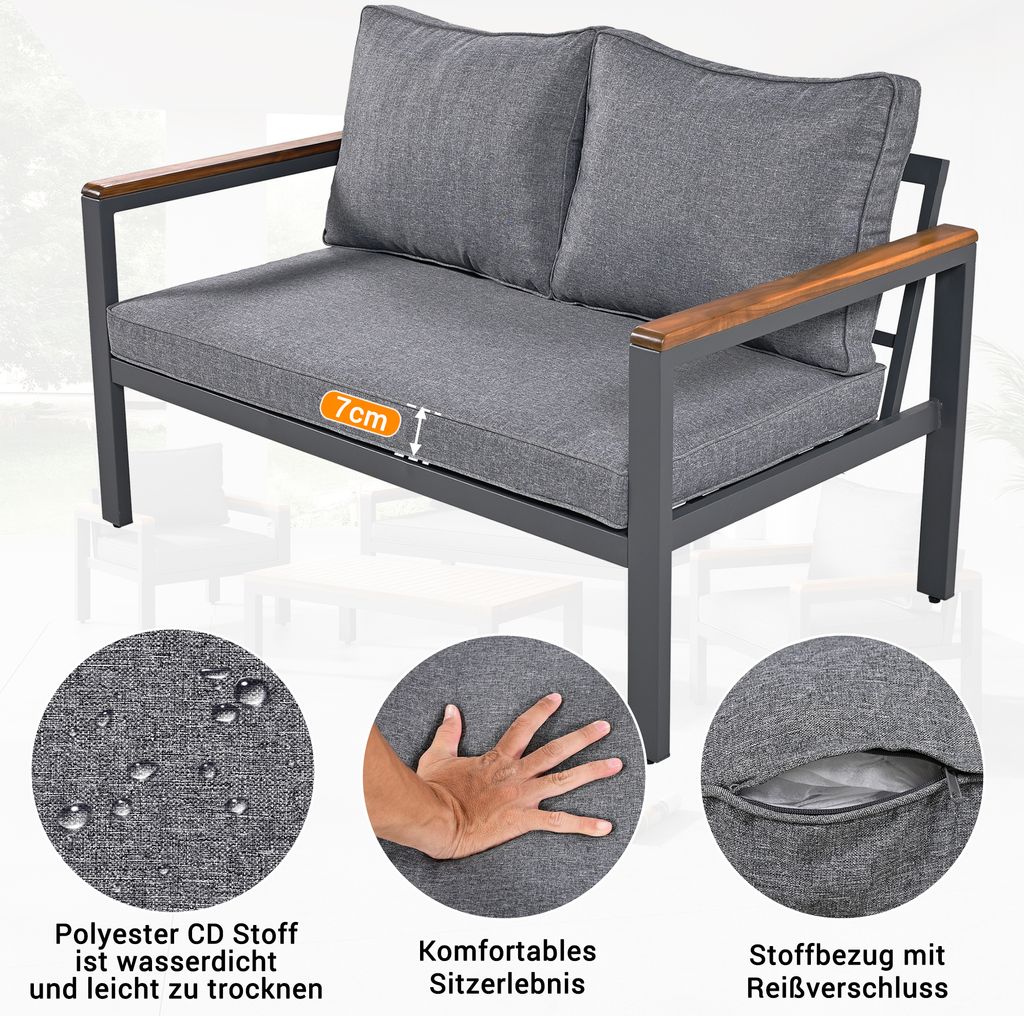 Merax Gartenlounge Set 4-tlg. Balkonmöbel Set mit Kissen Produktbild 4