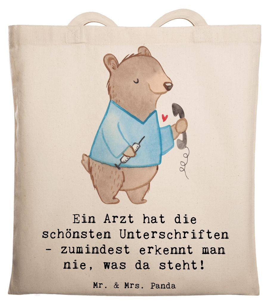 Mr. & Mrs. Panda Tote Bag Arzt Unterschrift - Transparent - Geschenk, Empfehlungen, Shopping Tasche, Jutebeutel, Schultasche, Spruch, Doktor, Lapto...