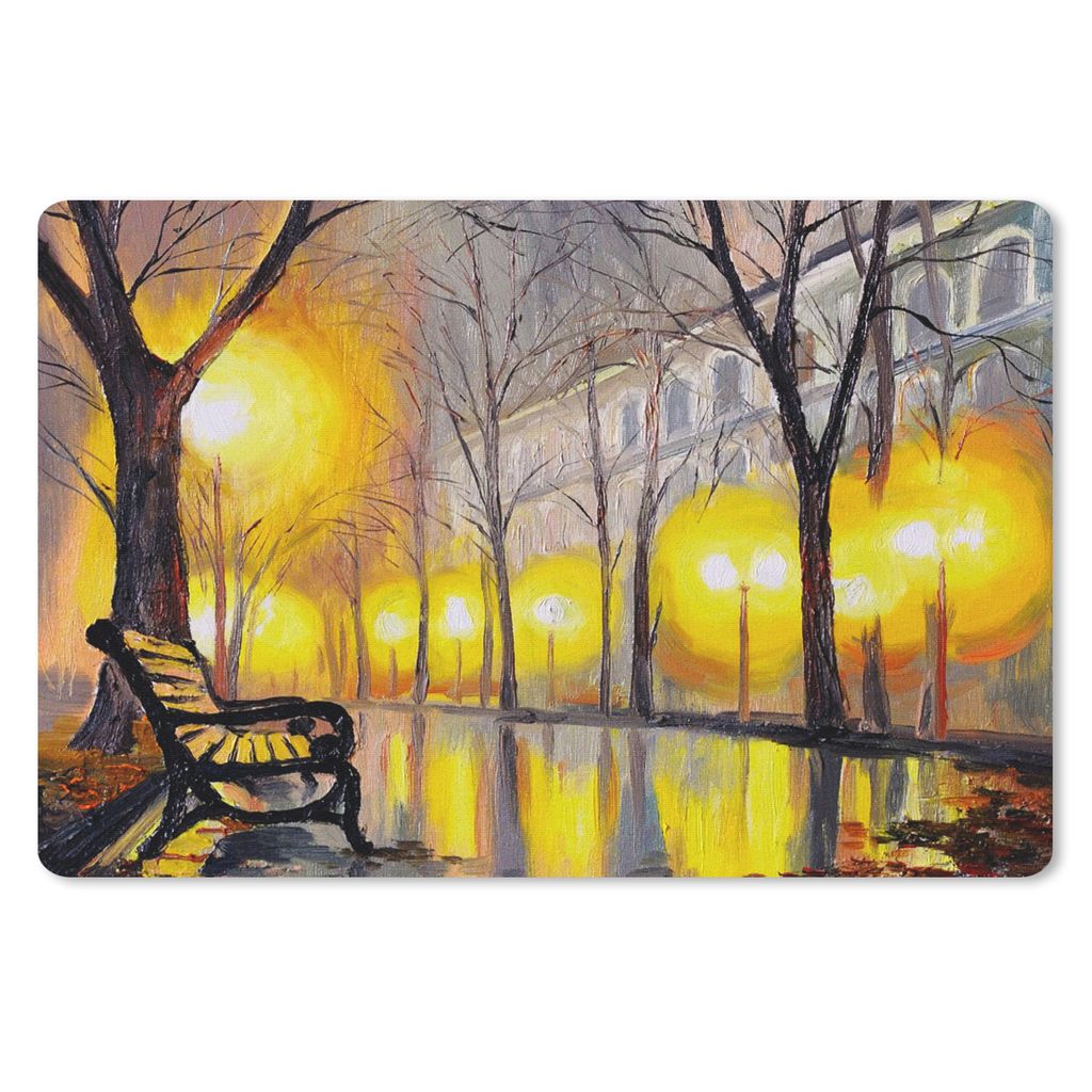 MuchoWow Schreibtischunterlage Malerei - Bank - Wasser - Licht - Öl 60x40 cm - XXL Mauspad - Großes Mauspad