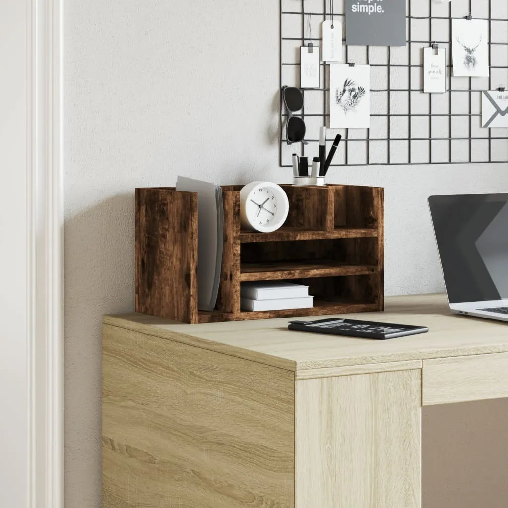 Support de bureau bois composite chêne fumé format 44,5x24x25 cm stable