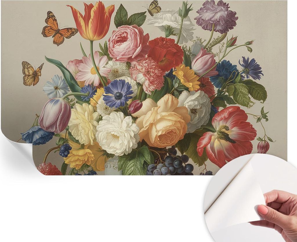 Selbstklebende Wandtapete - Dekorative Tapete für Wohnzimmer - Klebefolie für Wandbilder - Tapetenfolie für Wanddekoration - 416x254 - Blumen un...