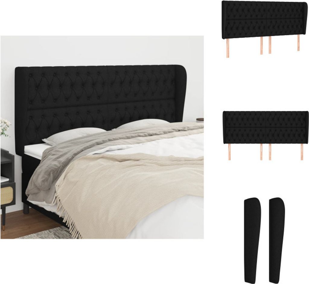 vidaXL Kopfteil mit Ohren Schwarz 183x23x118/128 cm Stoff - Kopf- & Fußenden