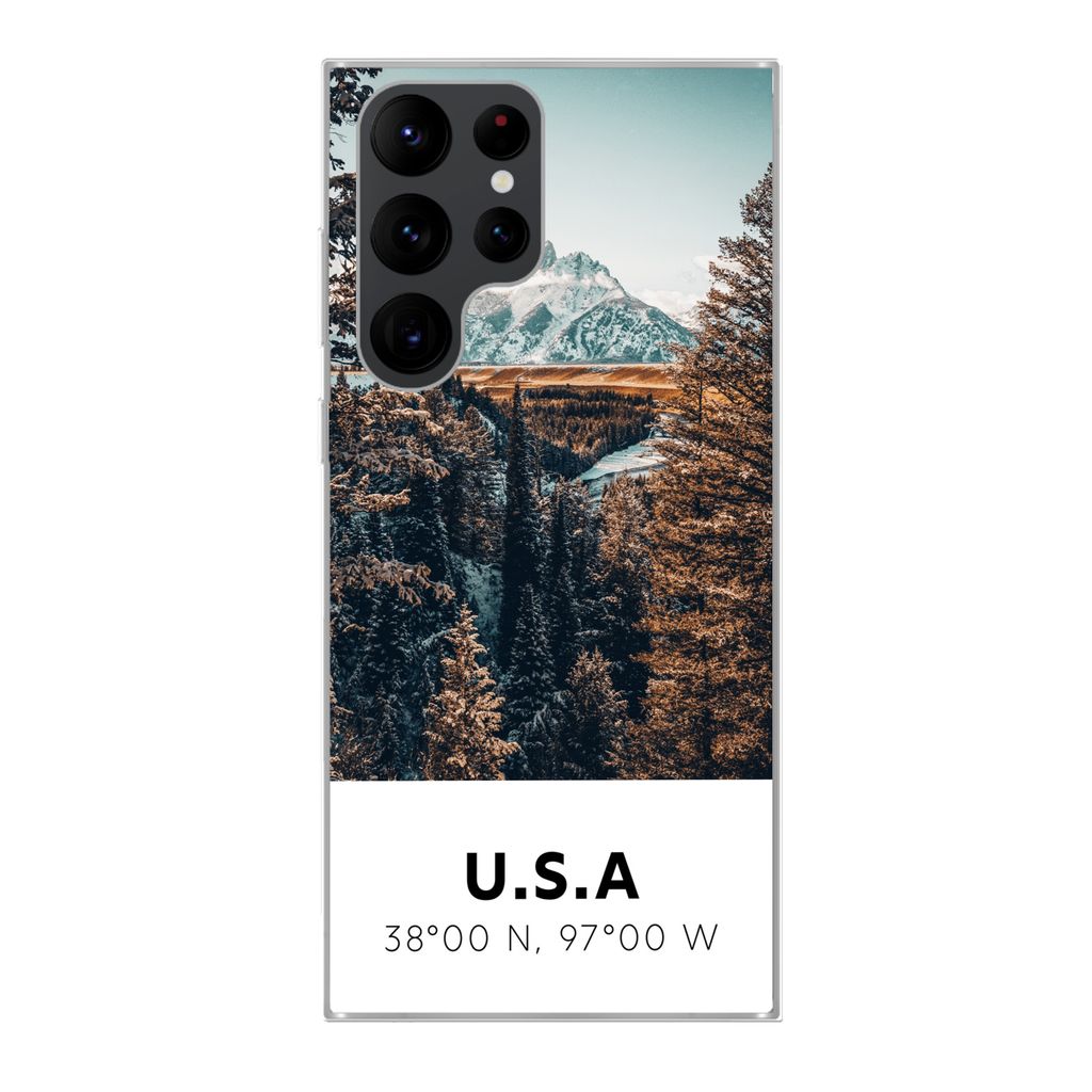 MuchoWow Handyhülle Schutzhülle Hülle für Samsung Galaxy S22 Ultra Amerika - Berge - Bäume Silikon Softcase Handy Hülle - Abbildung