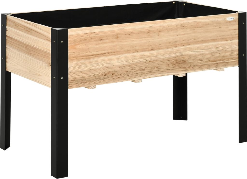 Hochbeet Pflanzkasten Blumenkasten Blumentopf Kräuterbeet mit Vliesstoff Massivholz Stahl Natur+Schwarz 120 x 60 x 74 cm