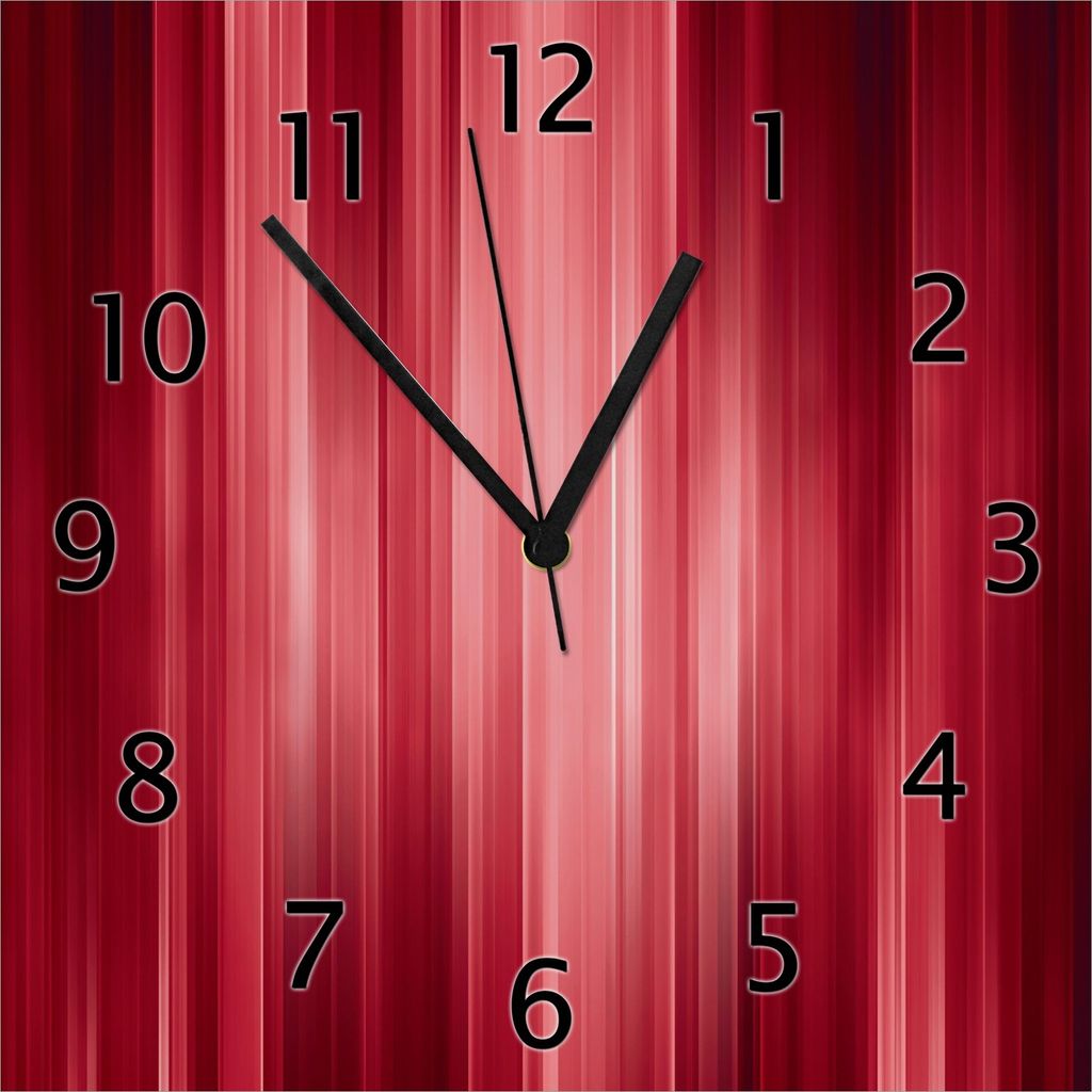 Wallario Design Wanduhr Rot und schwarz gestreift - Abstraktes Streifenmuster aus Echtglas, Größe 30 x 30 cm