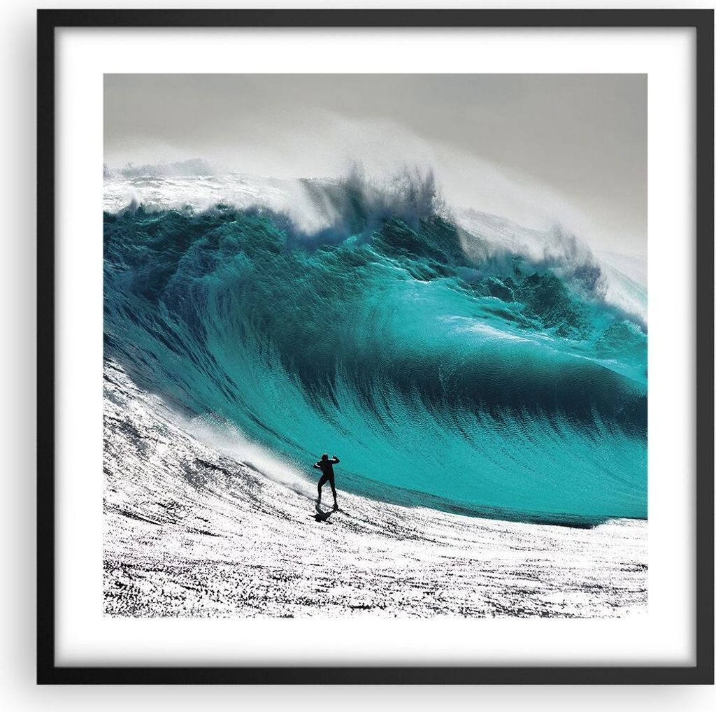Gerahmtes Poster - Schwarzer Rahmen - Surfen Welle Türkis - 50x50 cm - Wand Bild - Wanddeko - Wandbilder - Kunstposter - Wandposter - Bilderrahmen...