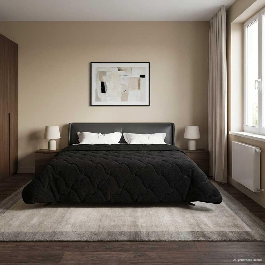 Sommerdecke Schwarz 220 x 240 cm Mikrofaser und Teddy-Fleece - Bettdecken DE1043