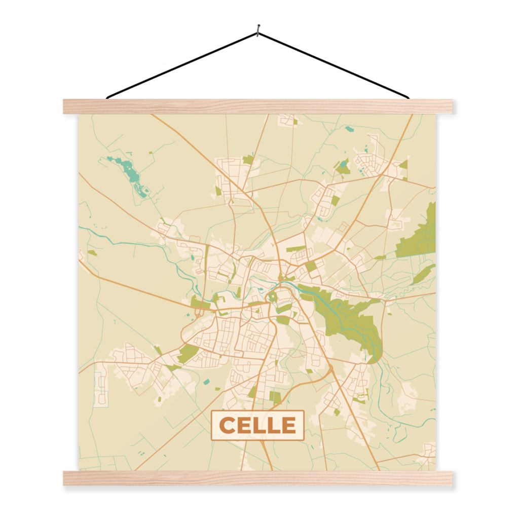 MuchoWow Textilposter Stadtplan - Celle - Stadtplan - Vintage 60x60 cm mit holzfarbenen Rahmen - Wanddekoration