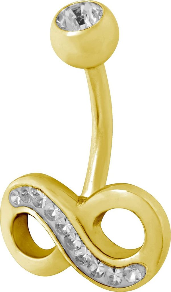 Karisma Hochwertige Bauchnabel Piercing Unendlichkeit Infinity Gold Edelstahl 316L Sealed mit Kristall Elements Weiss