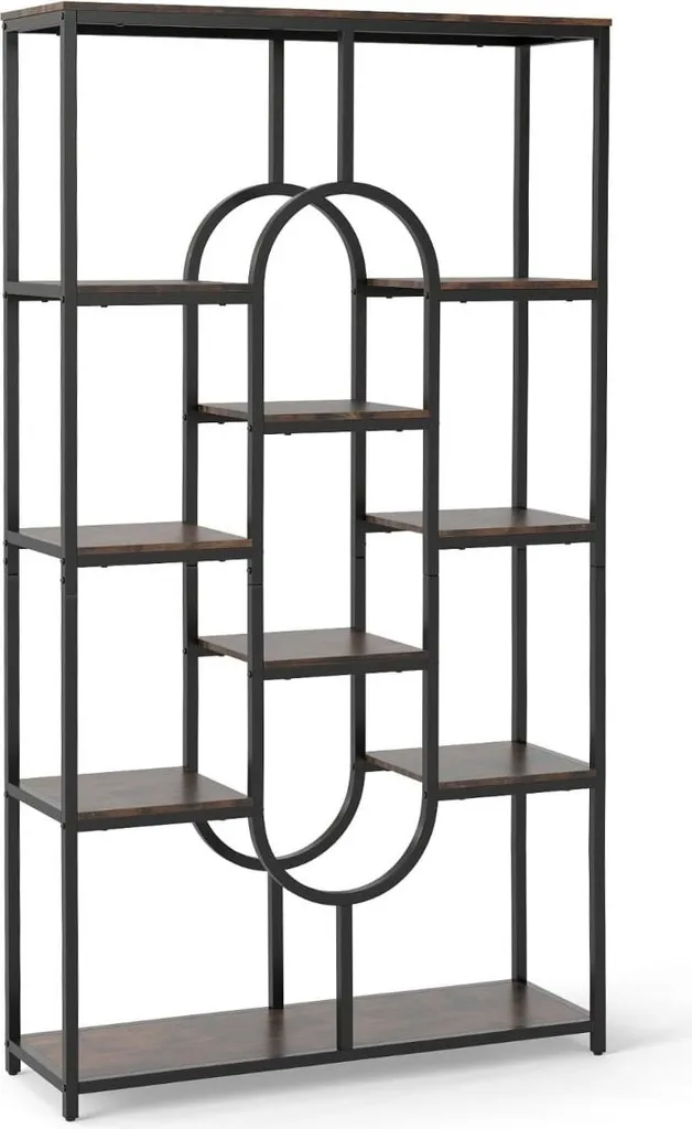 Bibliothèque géométrique style industriel en métal noir et bois