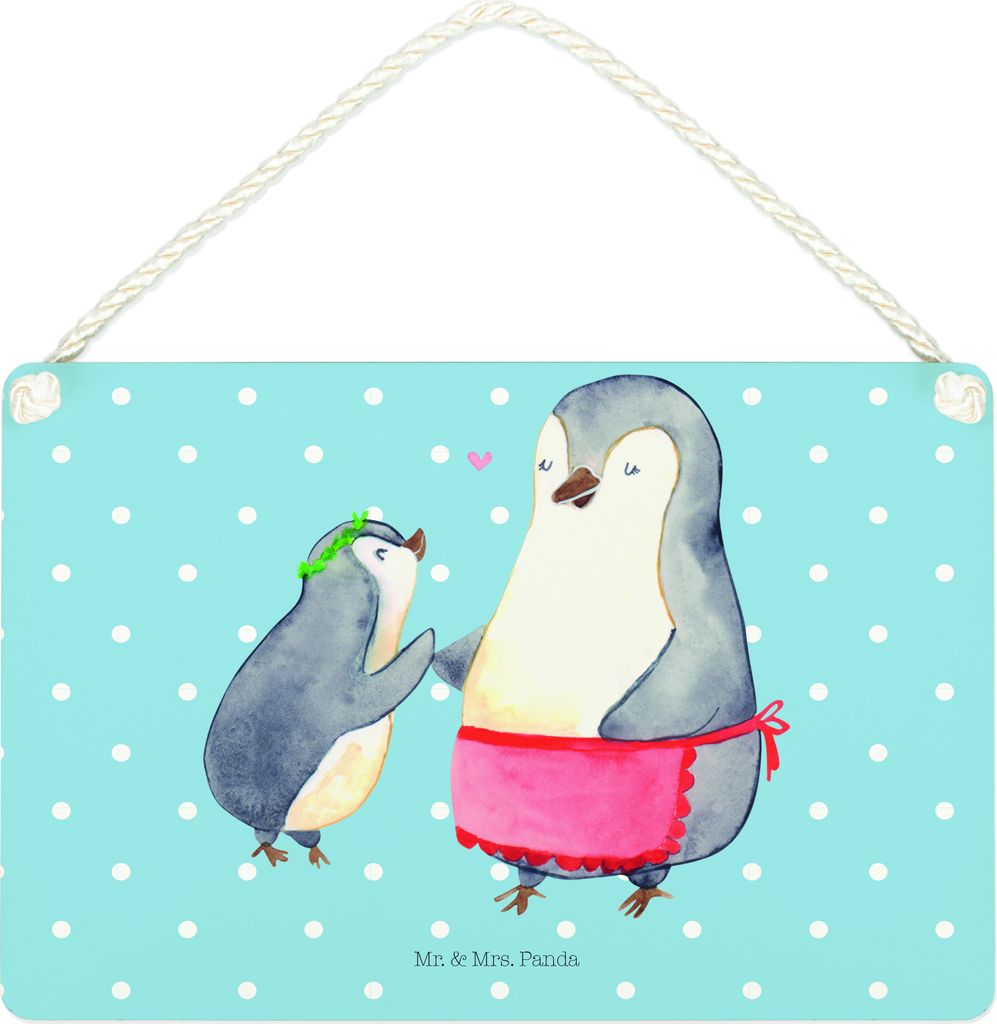 Mr. & Mrs. Panda Wandbild Holz Pinguin mit Kind DIN A4 - Blau Pastell - Geschenk, Familie, kleine aufmerksamkeit, Muttertag, wandtafel, Mutter, Vor...