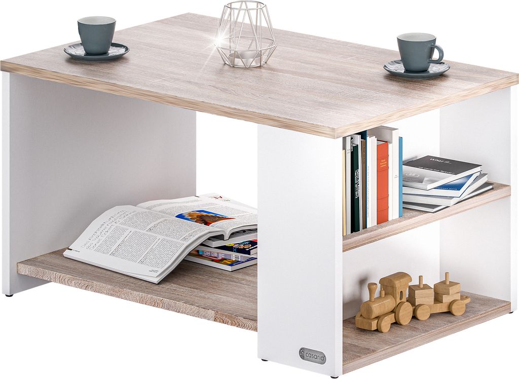 CASARIA® Couchtisch Weiß Eiche Holz mit Stauraum 2 Fächer Produktbild 7