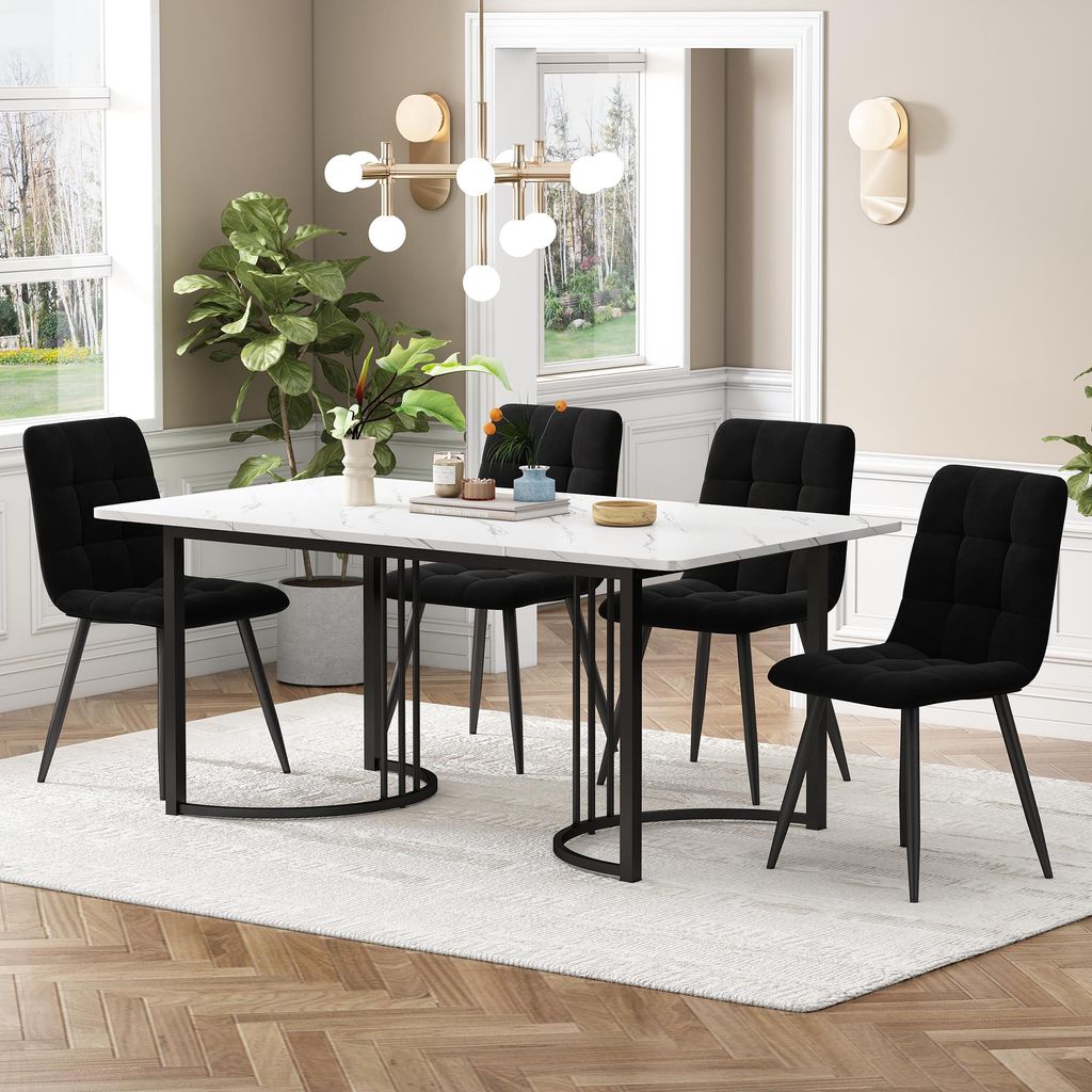 Essgruppe (5-tlg),Esstisch mit 4 Stš¹hlen Set, Moderner Kš¹chentisch Set , 140¡Á80cm Kš¹chentisch mit Schwarz Metallbeinen, MDF Tischplatte...