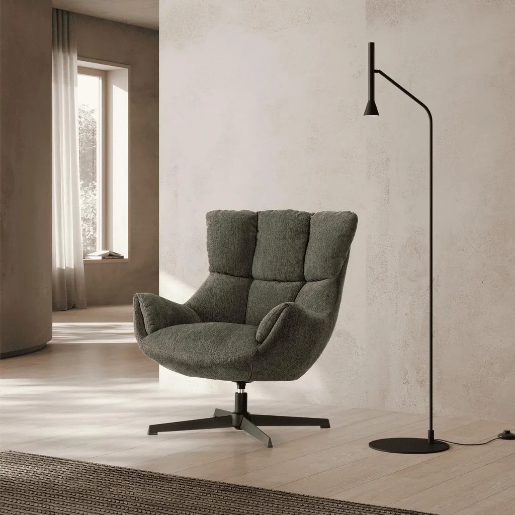 Fauteuil Design Matelassé Gris et Métal Noir ODETTE CALICOSY - H89 cm - 2