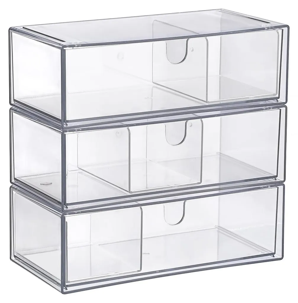 Organiseur de cosmétiques transparent modulable avec tiroirs amovibles