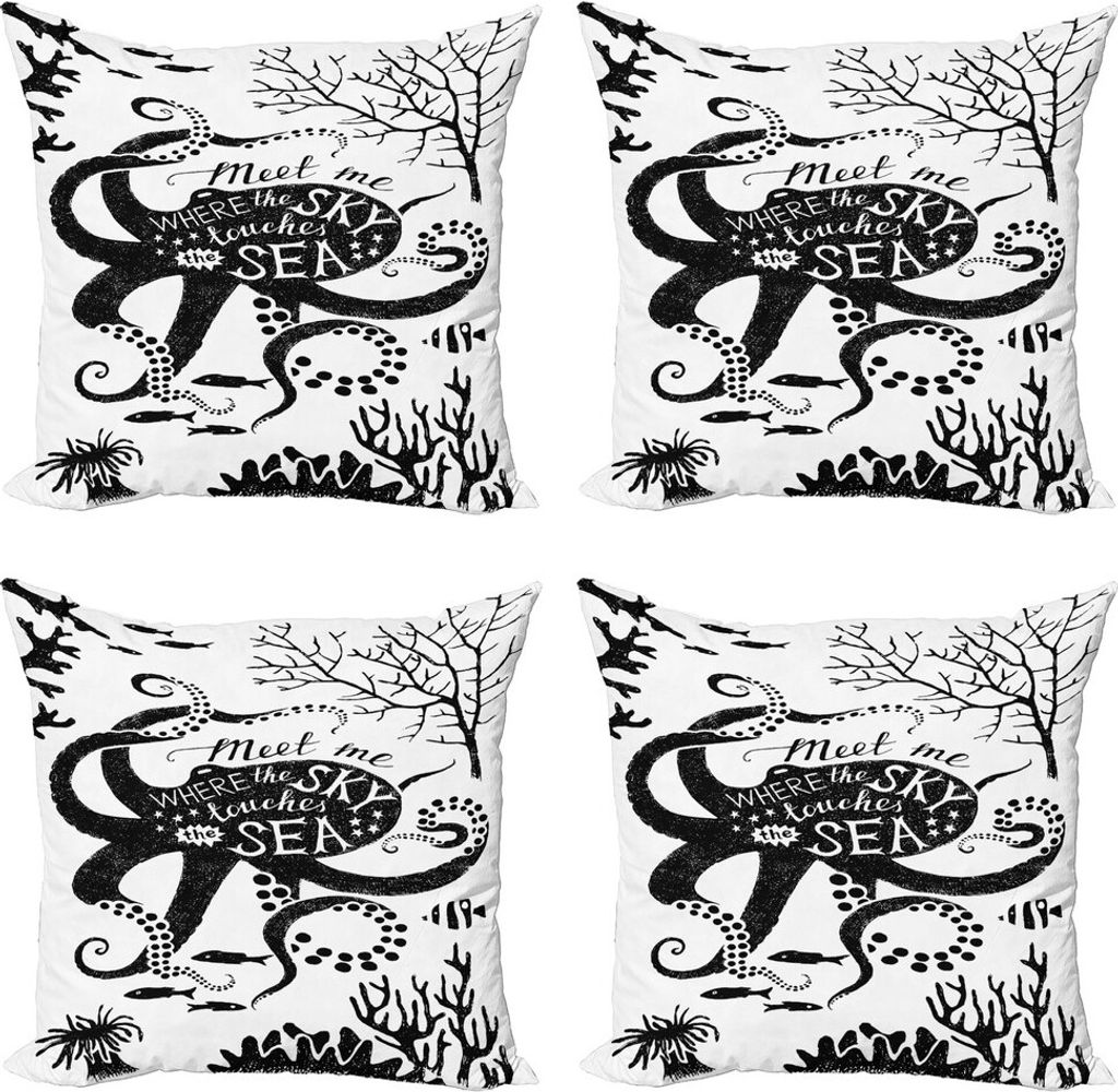 ABAKUHAUS Sprichwort Kissenbezug Set (4 Stück), Romantisches Saying und Unter, Moderner Doppelseitiger Digitaldruck, 50 cm x 50 cm, Charcoal Grau ...