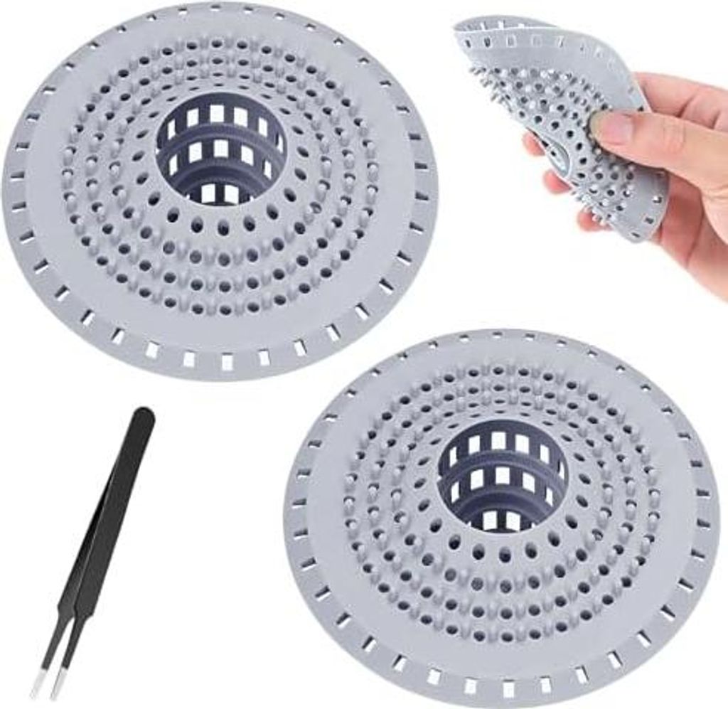 Abflusssieb 2 Stück - Silikon Haarsieb Dusche mit Saugnapf, Universelles Duschsieb als Silikon Küchehaarfänger Dusche für Badewanne, Waschbecke...