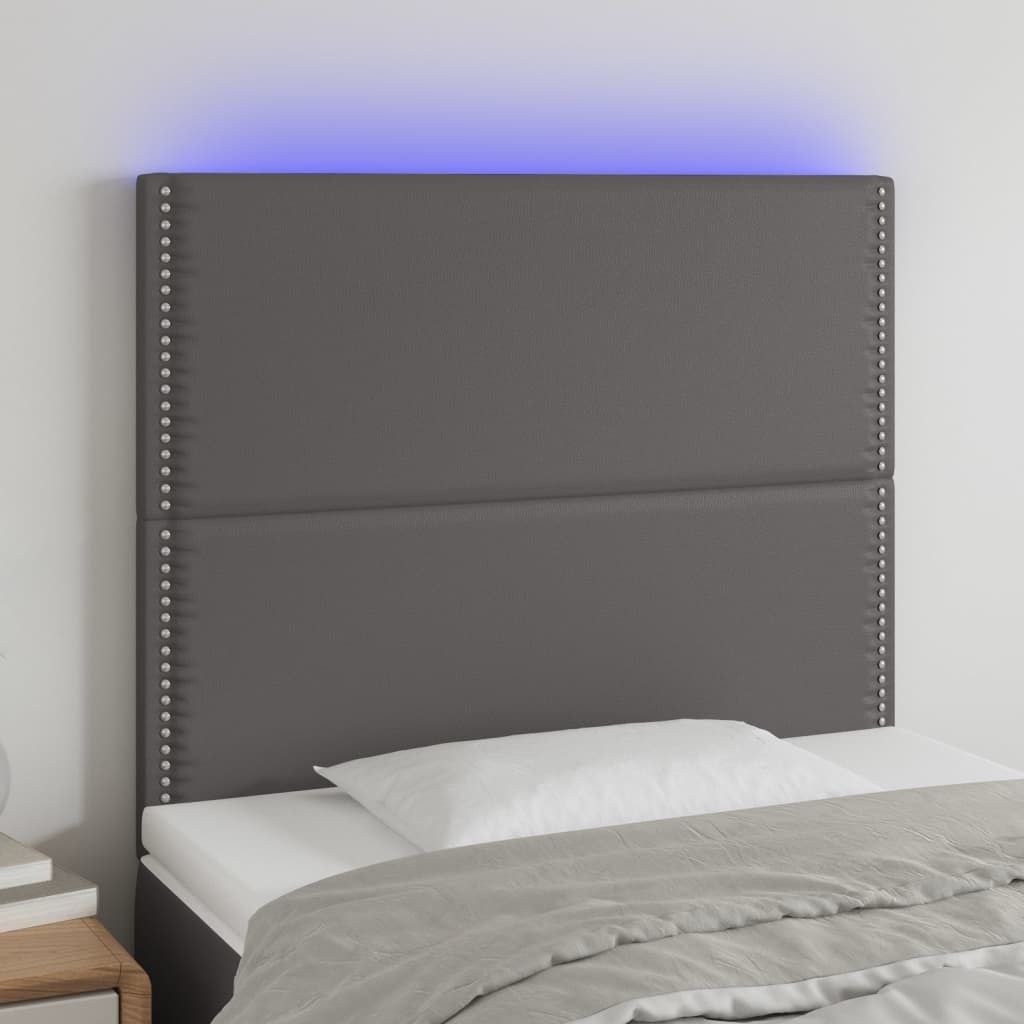 The Living Store LED Kopfteil Grau 100x5x118/128 cm Kunstleder