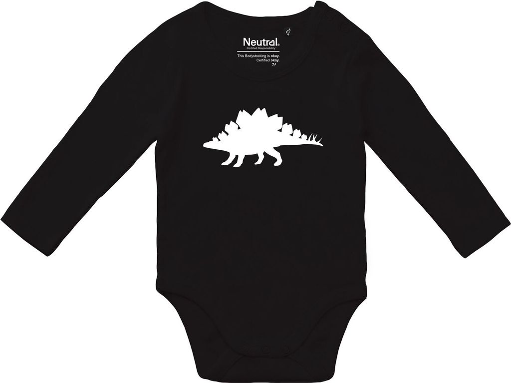Huuraa Baby Body Stegosaurus Dinosaurier 80 Black Baumwolle Fairtrade Langarmbody Geschenkidee