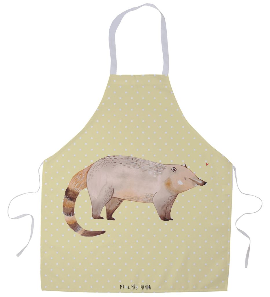 Mr. & Mrs. Panda Backschürze Nasenbaer - Gelb Pastell - Geschenk, Kochbekleidung, Kellnerschürze, Küchenzubehör, Kochschürze, Nasenbär, Bär,...