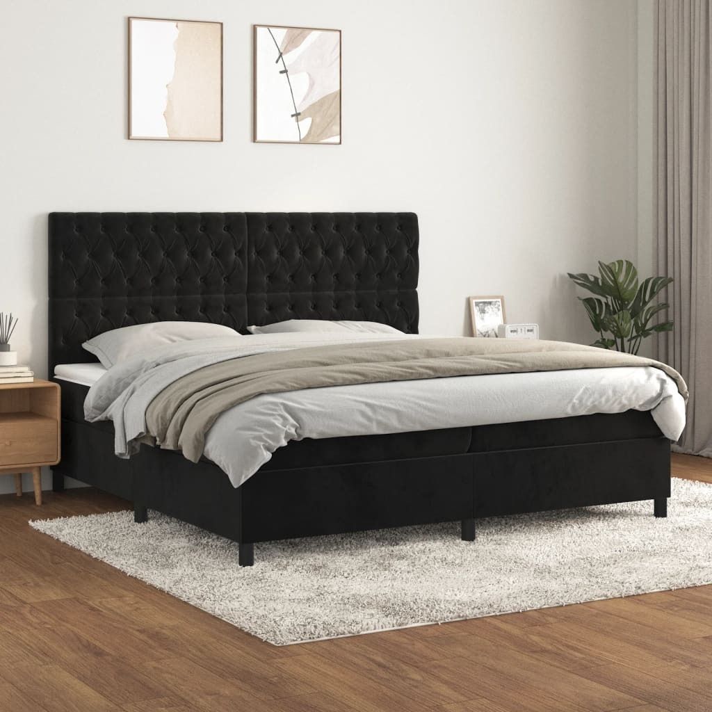 vidaXL Boxspringbett mit Matratze Schwarz 200x200 cm Samt - Boxspringbett - Boxspringbetten - Bett - Schlafzimmermöbel