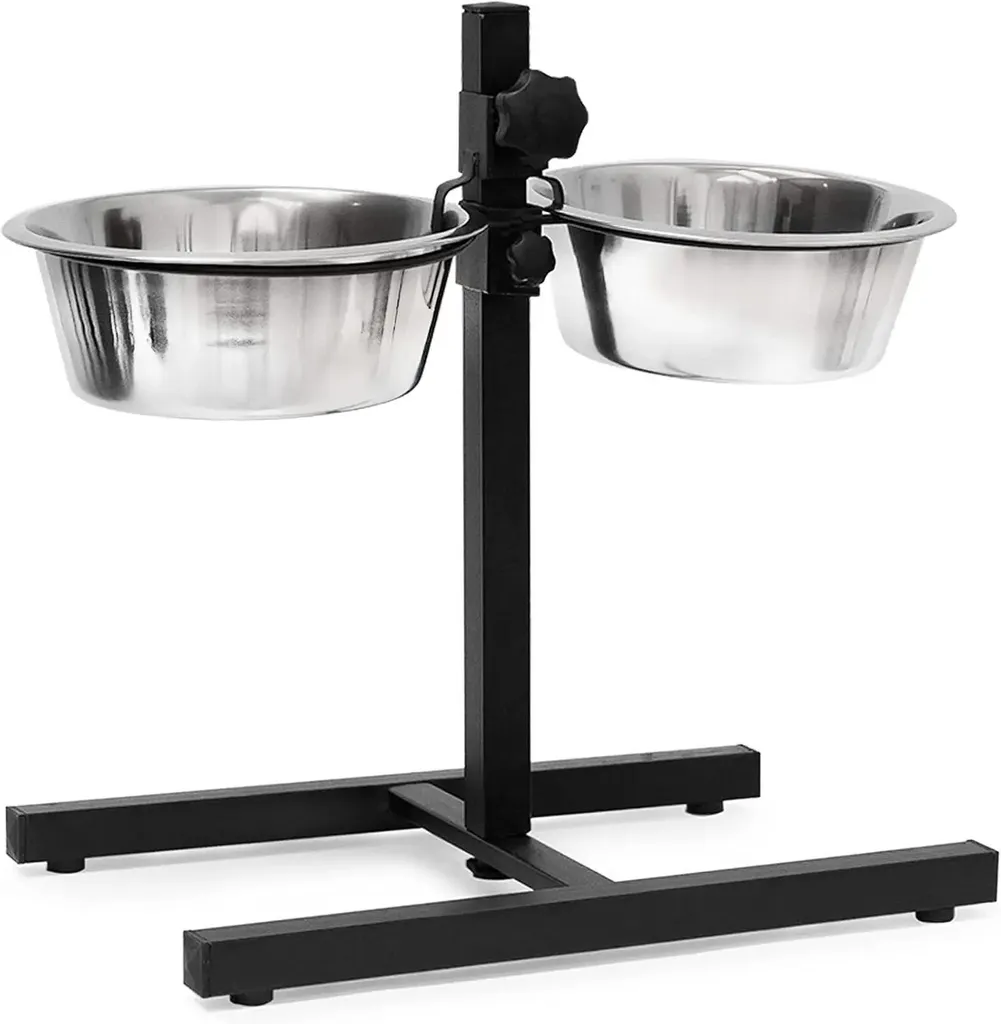 Station gamelles pour chien hauteur réglable contre mal de dos inox noir