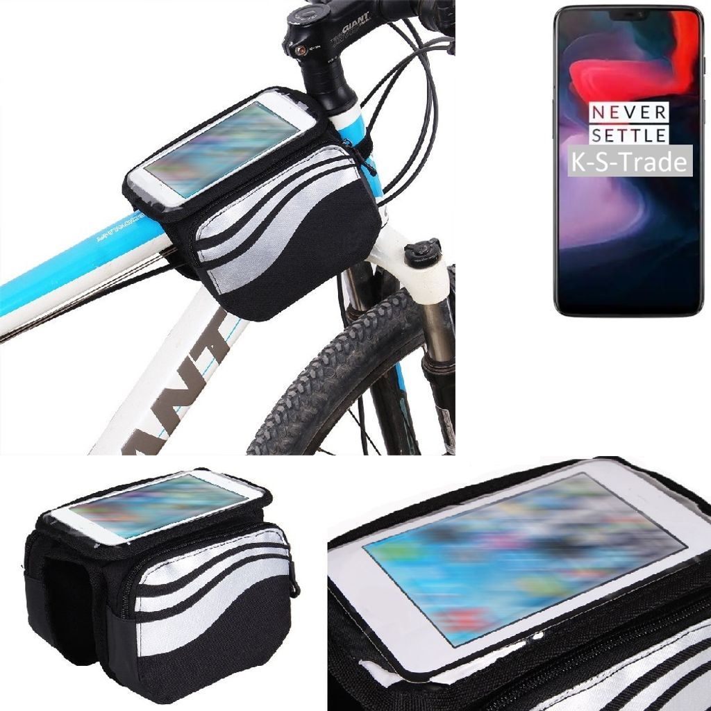 K-S-Trade Rahmentasche Fahrrad-Halterung kompatibel mit OnePlus 6 Rahmenhalterung Fahrrad Handyhalterung Fahrradtasche Handy Smartphone Halterung Bike