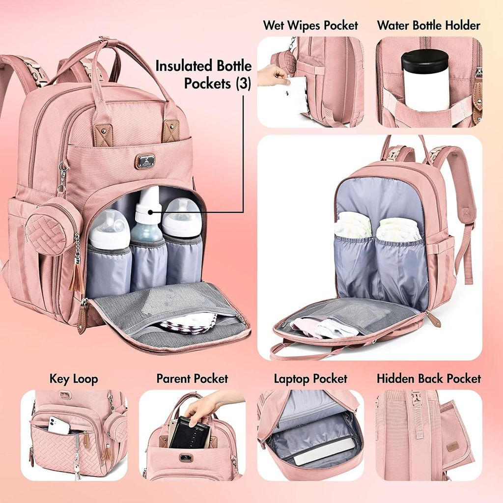 MF Store Wickeltasche Lederoptik - Wickelrucksack Mit Laptopfach & Isolierten Taschen