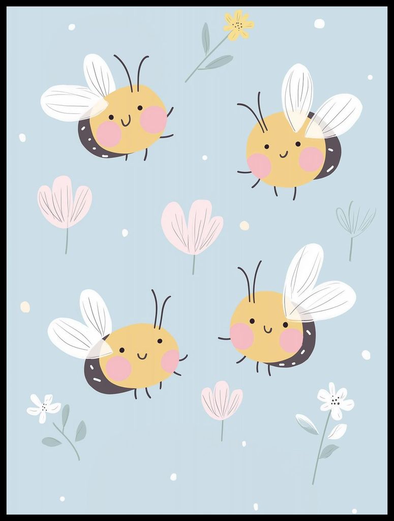 Poster 60x80cm Muster für Kinder, Mädchen und Jungen - Bienen