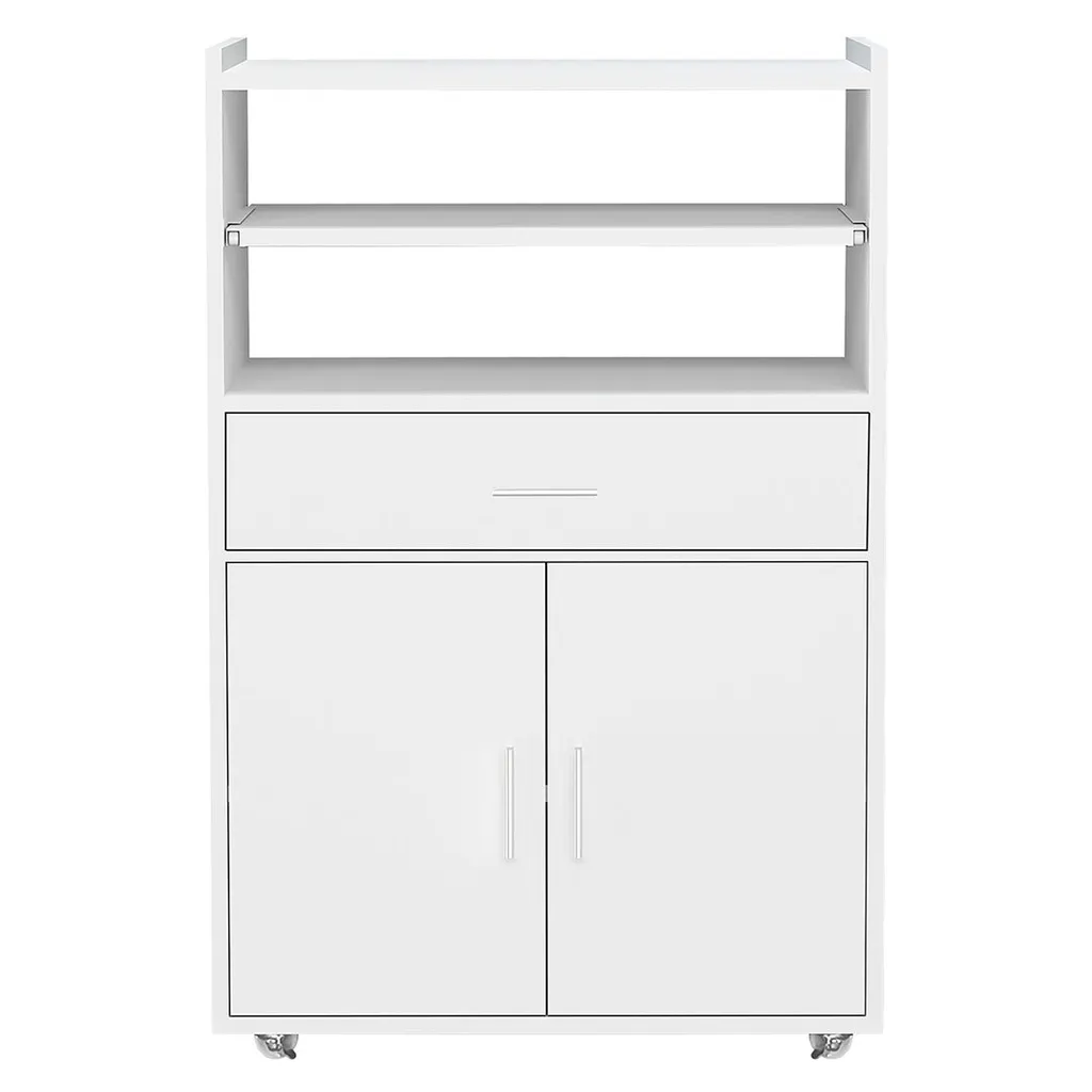 Meuble de cuisine blanc Kiola multi-rangement sur roulettes pivotantes