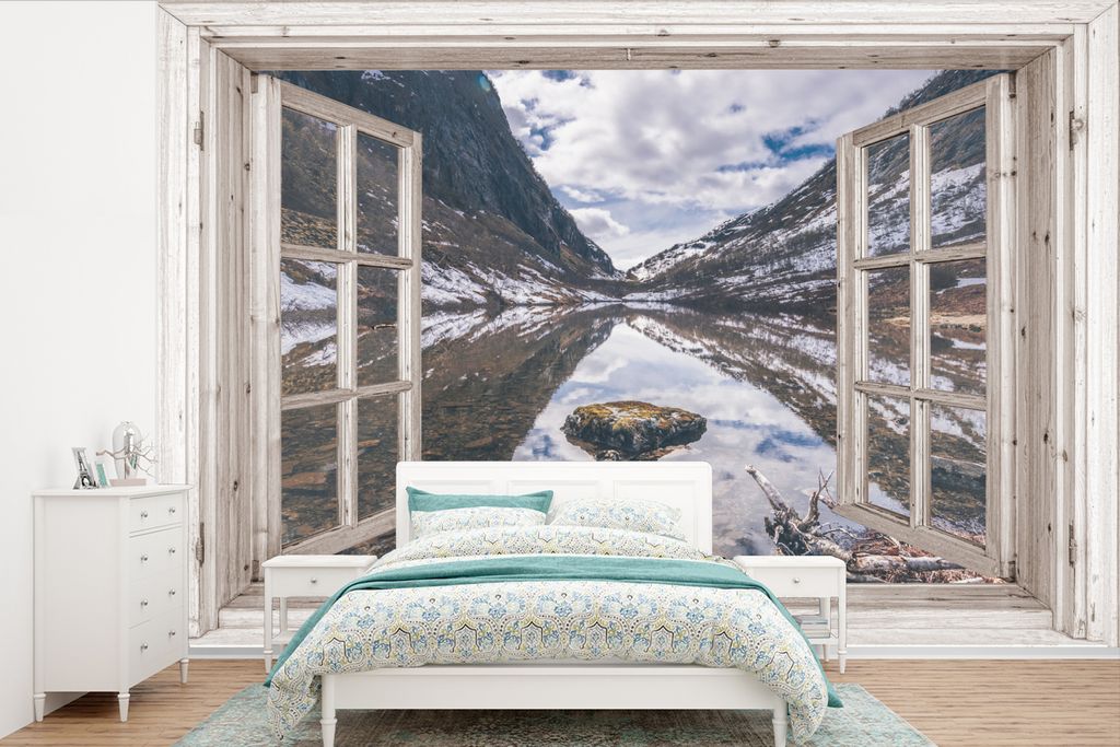 MuchoWow Fototapete für Wohnzimmer oder Schlafzimmer Wandtapete Vinyl Motivtapete Durchblick - Berge - Stein - 420x280 cm - Zimmer für Kinder