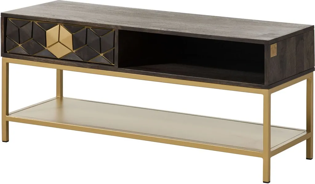 Table basse robuste en bois de manguier 110x40 cm Gris taupe DIAMOND