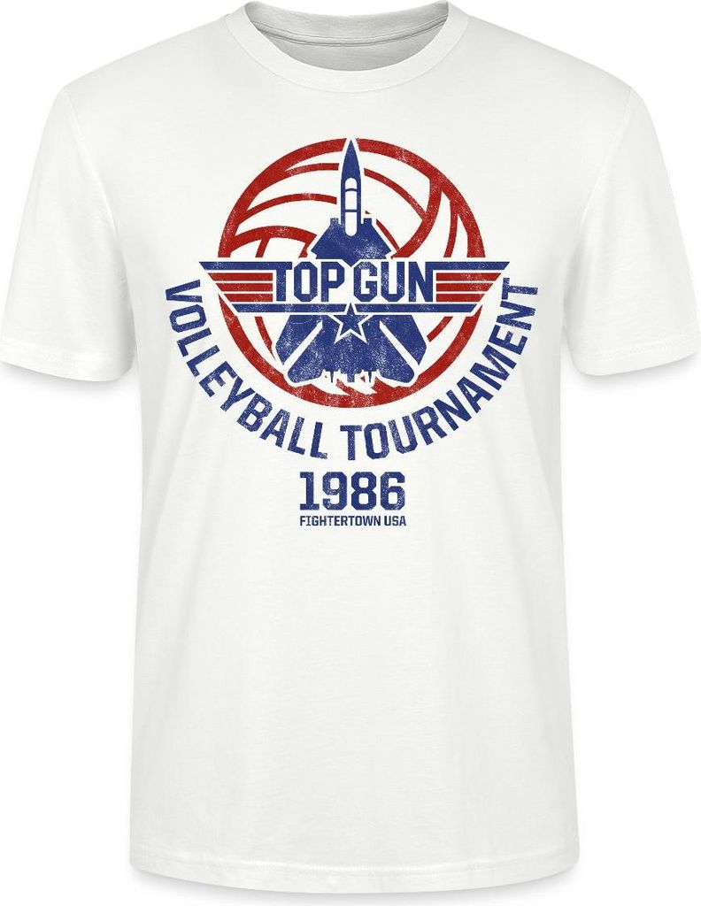 Spreadshirt Top Gun Volleyball Tournier 1986 Jet Logo Uni Bio T-Shirt, 3XL, Weiß