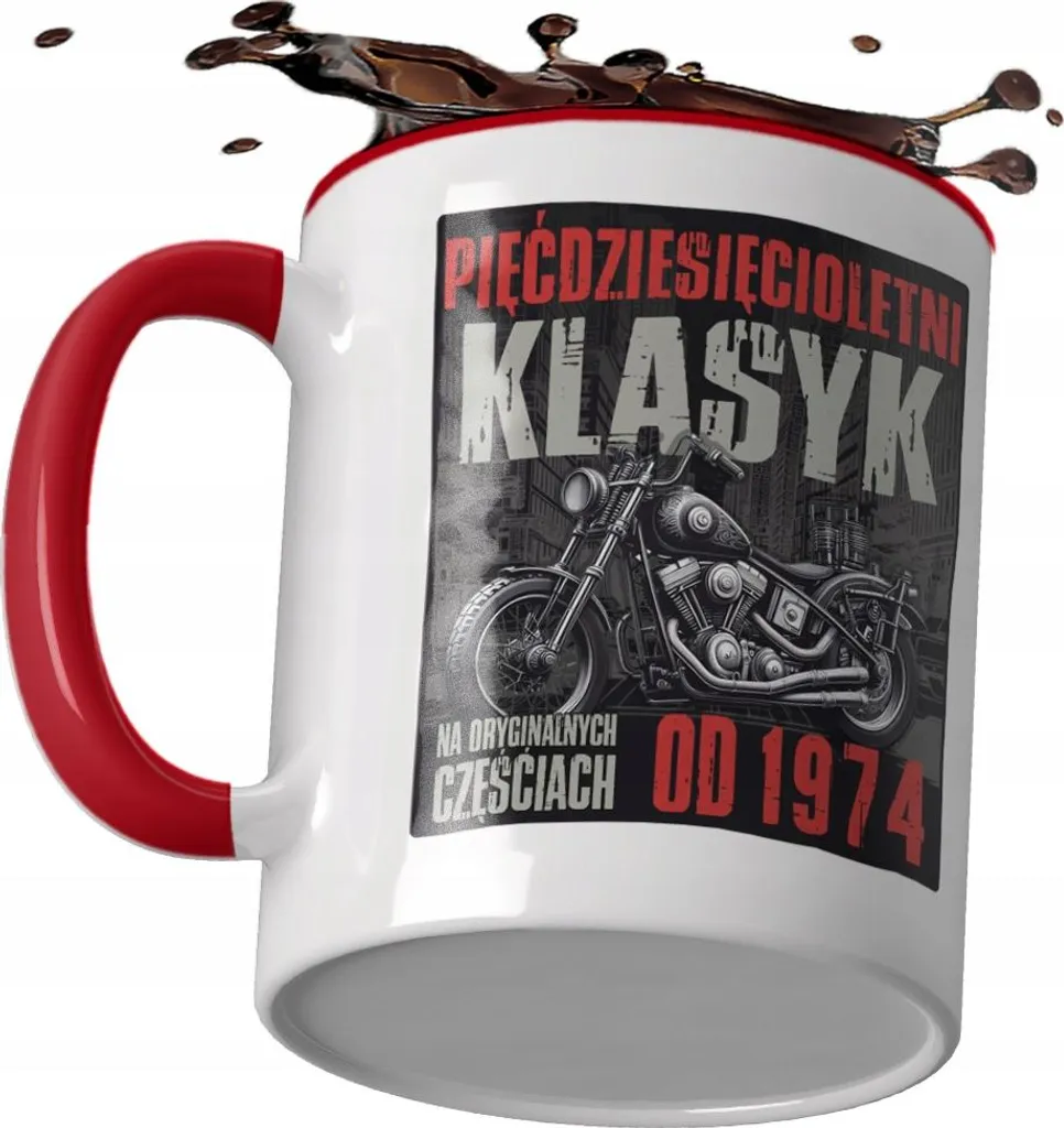 Tazza personalizzabile per anniversari con manico rosso