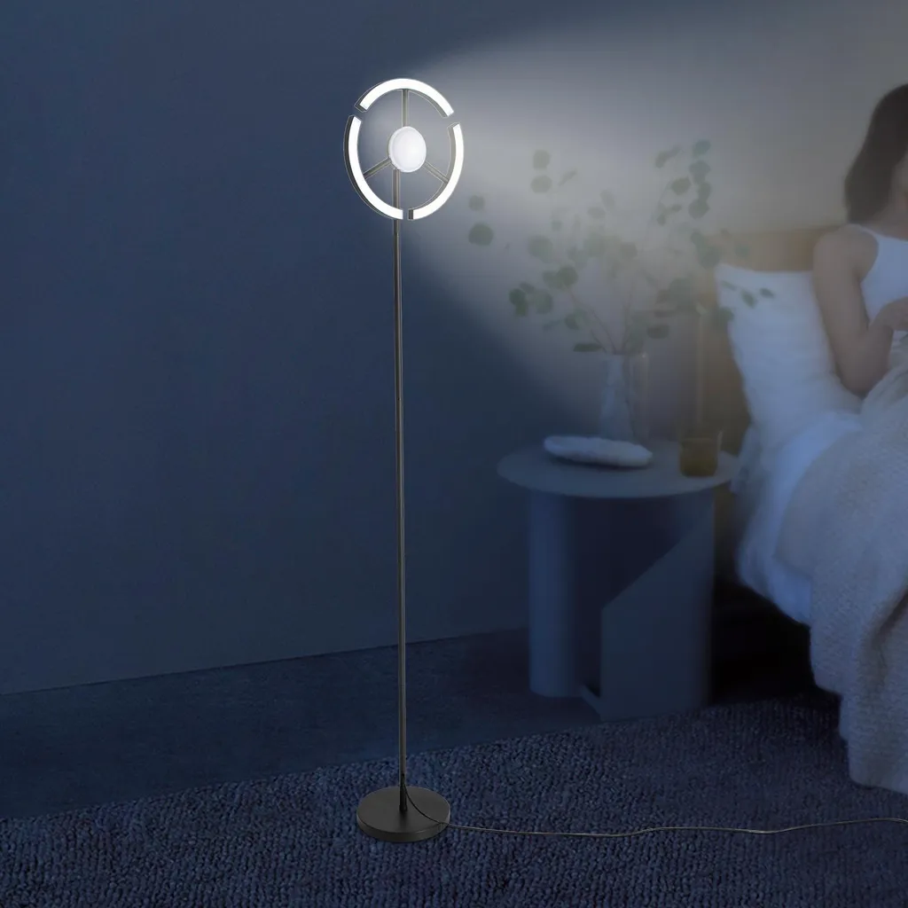 Lampadaire LED Noir Connecté avec Télécommande et Hauteur Flexible